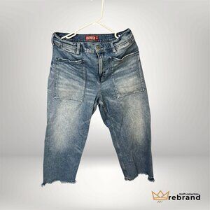 Lucky Legend Cropped Jeans Light Wash Raw Hem Utility Denim 12/31